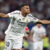 Kylian Mbappé celebrando un gol en el Santiago Bernabéu
