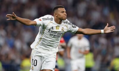 Kylian Mbappé celebrando un gol en el Santiago Bernabéu