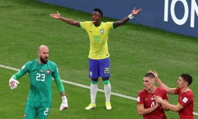 Vinicius Júnior, acción con Brasil durante un partido, 2022